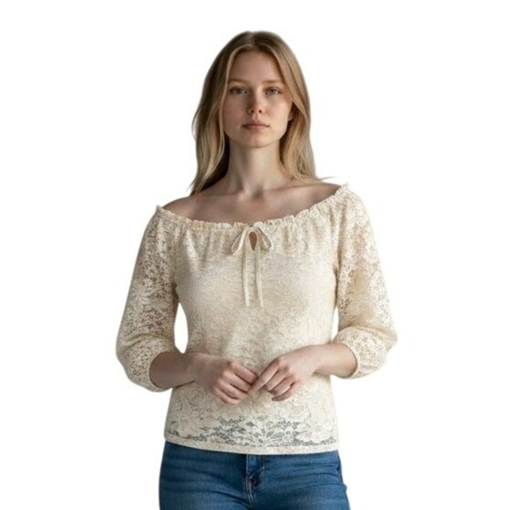 Torrid Top Womens 1 Ivory Off Shoulder Floral Lace Long Sleeve Romantic Blouse
